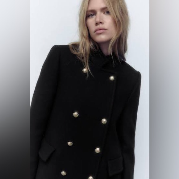 Zara Double Breasted Wool Blend Coat - Picture 3 of 14